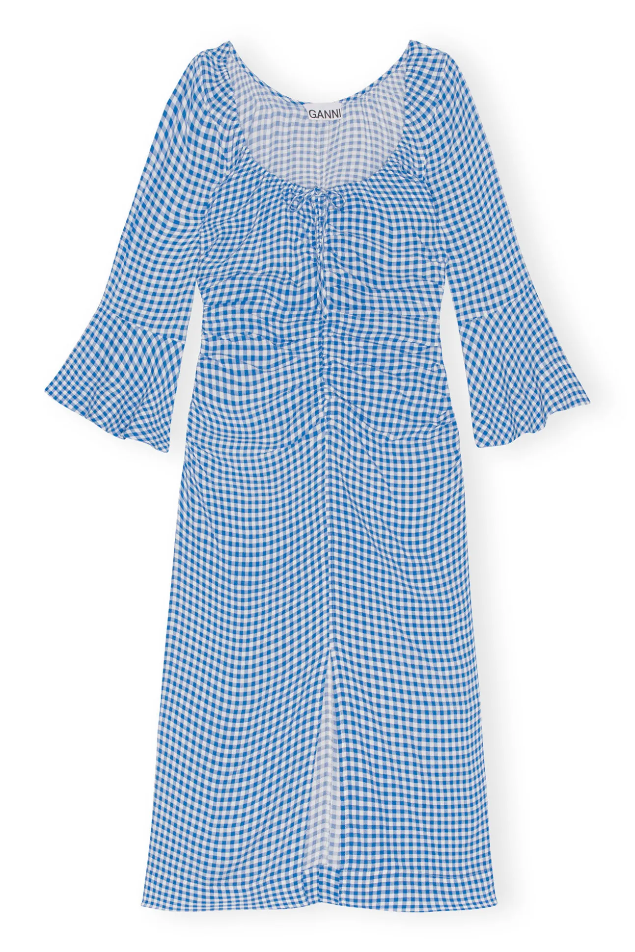 Best Sale GANNI Bedrucktes Krepp-Midikleid Mit U-Ausschnitt Strong Blue