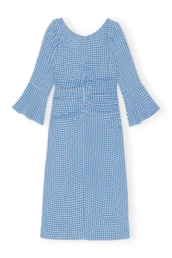 Best Sale GANNI Bedrucktes Krepp-Midikleid Mit U-Ausschnitt Strong Blue