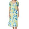 Best Sale GANNI Bedrucktes Mesh-Midikleid Mit Puffarmeln Strong Blue