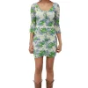 Outlet GANNI Bedrucktes Mesh-Minikleid Mit Ruschen Und U-Ausschnitt Egret