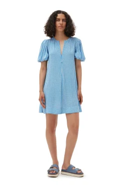 Fashion GANNI Bedrucktes Minikleid Aus Krepp Strong Blue