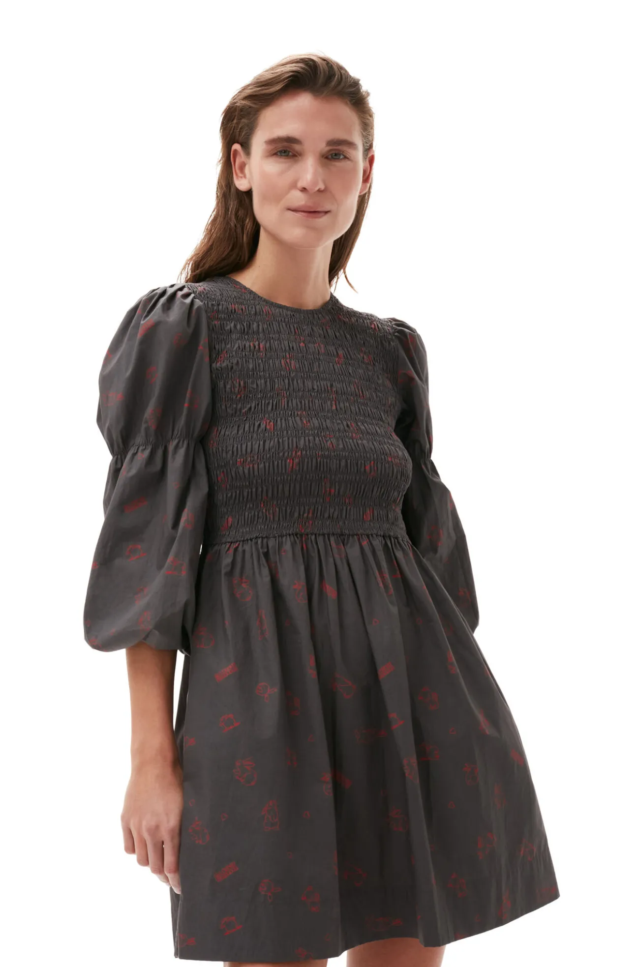 Cheap GANNI Bedrucktes Minikleid Aus Cotton Volcanic Ash