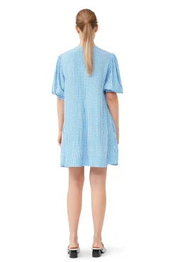 Fashion GANNI Bedrucktes Minikleid Aus Krepp Strong Blue