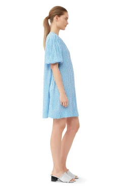 Fashion GANNI Bedrucktes Minikleid Aus Krepp Strong Blue