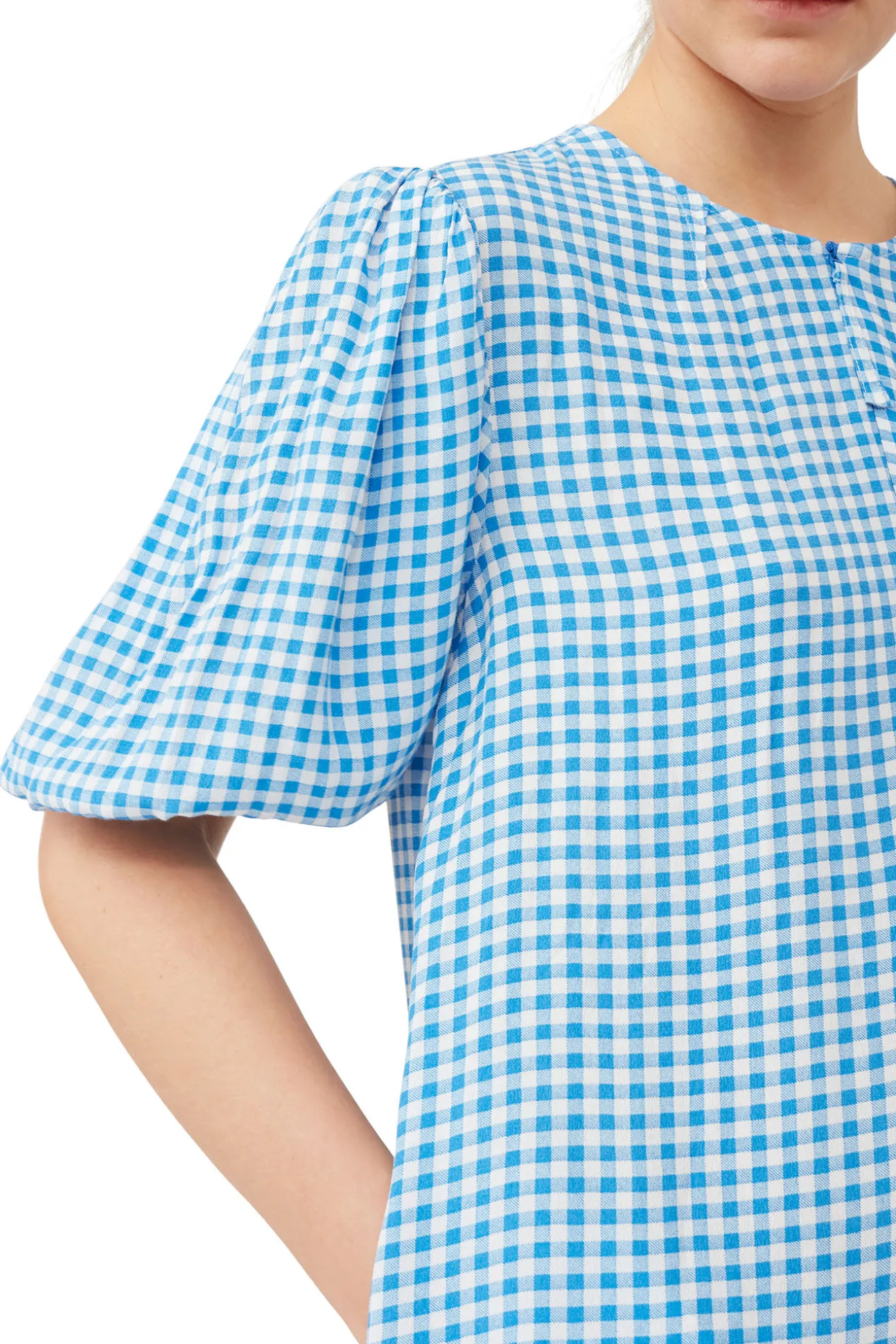 Fashion GANNI Bedrucktes Minikleid Aus Krepp Strong Blue
