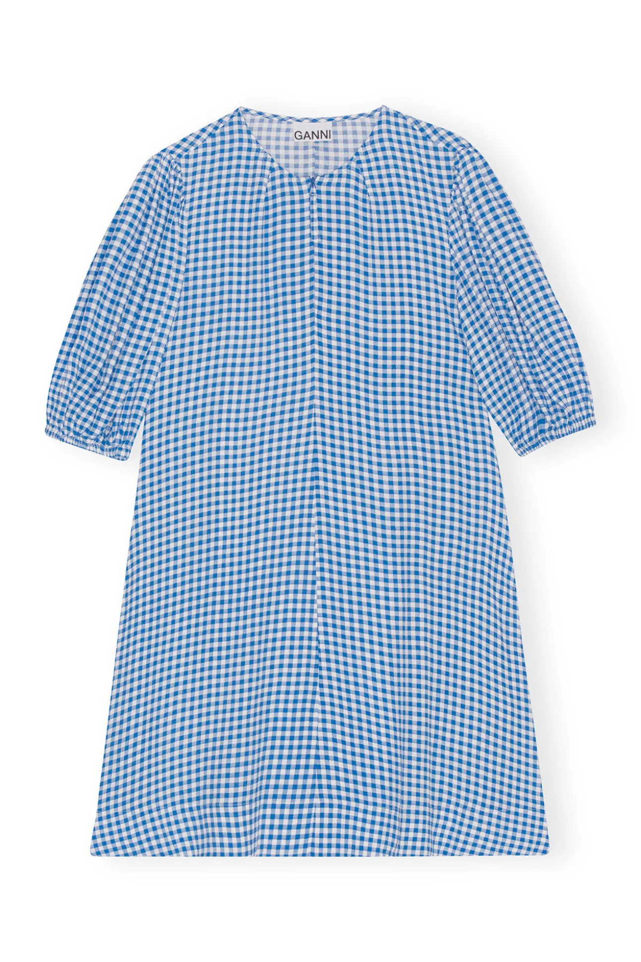 Fashion GANNI Bedrucktes Minikleid Aus Krepp Strong Blue