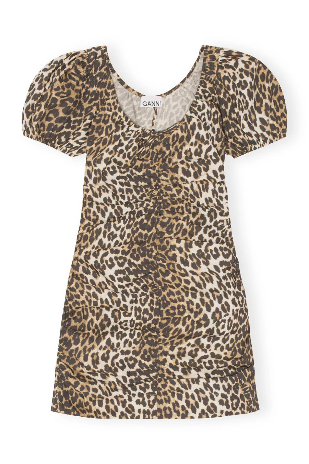 Clearance GANNI Bedrucktes Minikleid Mit U-Ausschnitt Big Leopard Almond Milk