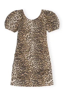 Clearance GANNI Bedrucktes Minikleid Mit U-Ausschnitt Big Leopard Almond Milk