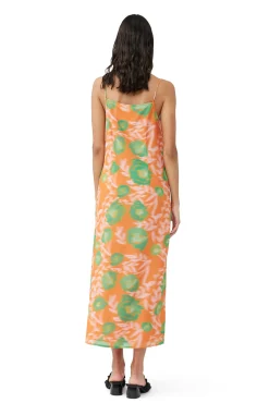 Best GANNI Bedrucktes Slipkleid Aus Leichtem Crepe Vibrant Orange