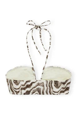 Outlet GANNI Bedrucktes V-String-Bikinioberteil Aus Recyceltem Material Egret
