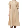 Clearance GANNI Beige Maxikleid Aus Cotton Poplin Mit V-Ausschnitt Curds And Whey