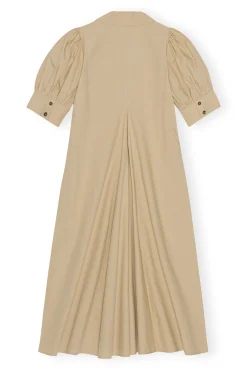 Clearance GANNI Beige Maxikleid Aus Cotton Poplin Mit V-Ausschnitt Curds And Whey