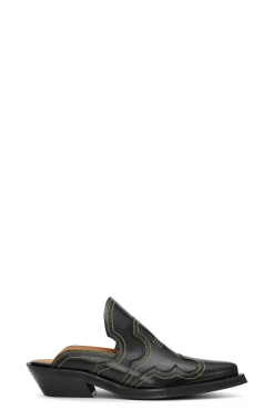 Online GANNI Bestickte Westernpantoletten Black/Yellow