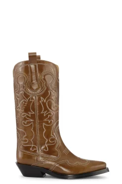 Cheap GANNI Bestickte Westernstiefel Tiger's Eye