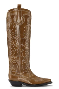 New GANNI Bestickte Westernstiefel Tiger's Eye