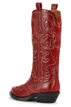 Cheap GANNI Bestickte Westernstiefel Barbados Cherry