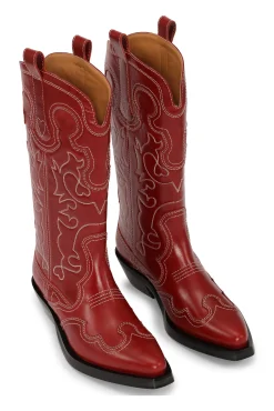 Cheap GANNI Bestickte Westernstiefel Barbados Cherry
