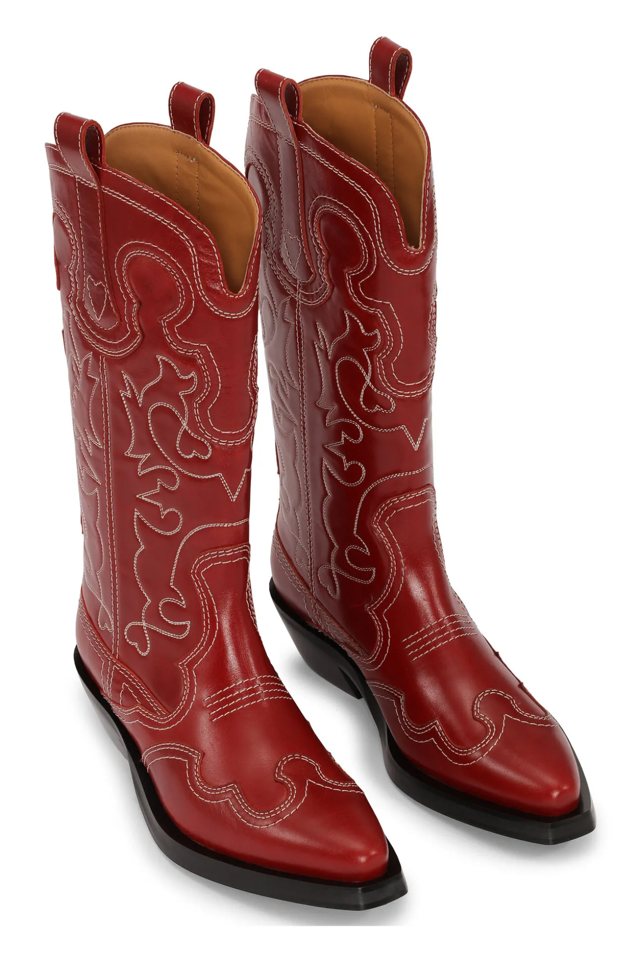 Cheap GANNI Bestickte Westernstiefel Barbados Cherry