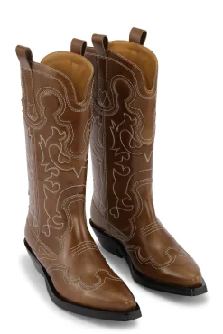 Cheap GANNI Bestickte Westernstiefel Tiger's Eye