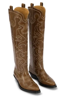 New GANNI Bestickte Westernstiefel Tiger's Eye