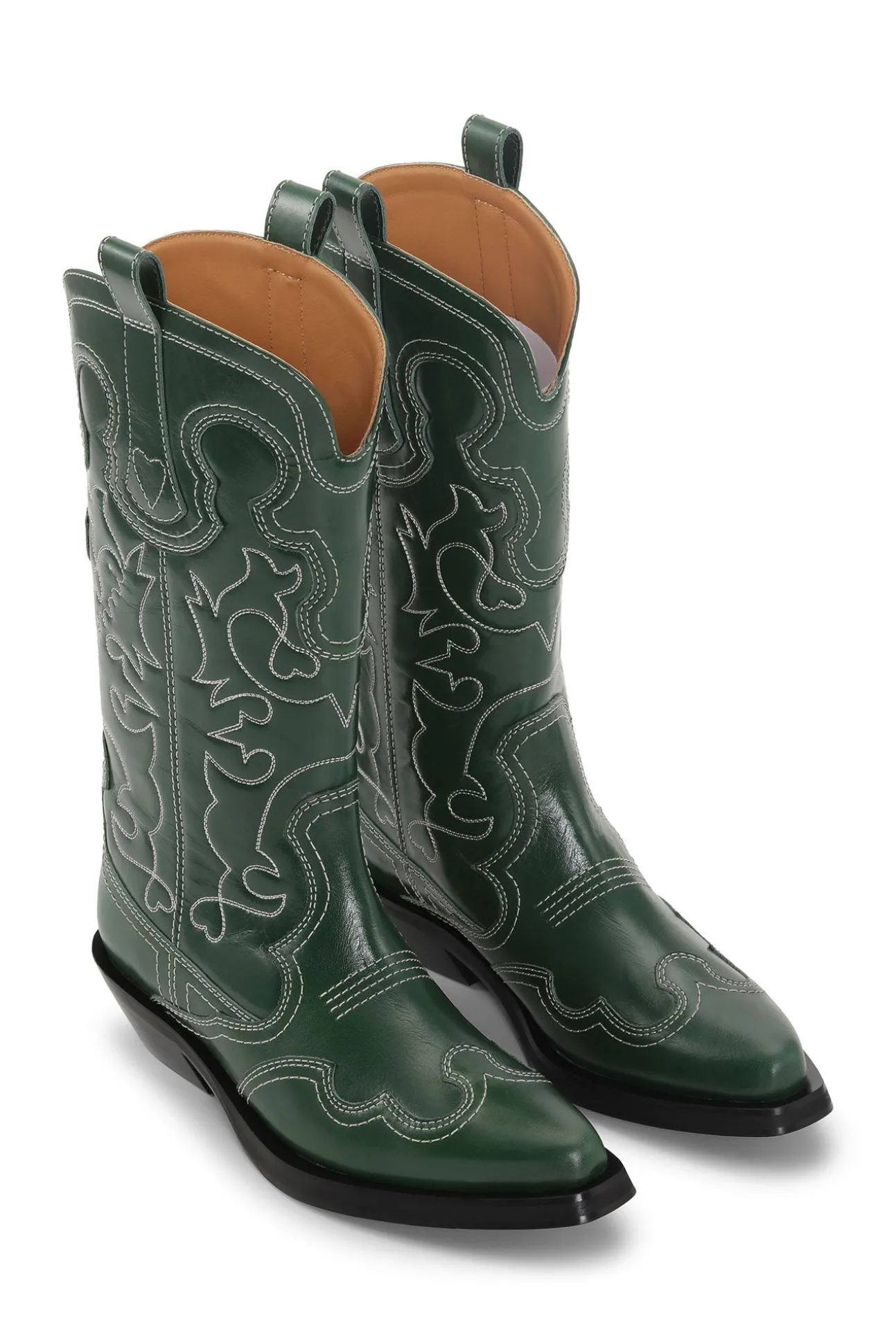 Cheap GANNI Bestickte Westernstiefel Kelly Green