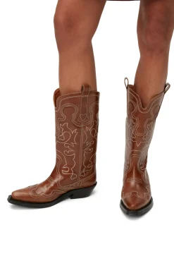 Cheap GANNI Bestickte Westernstiefel Tiger's Eye