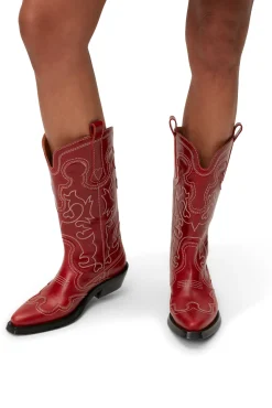 Cheap GANNI Bestickte Westernstiefel Barbados Cherry