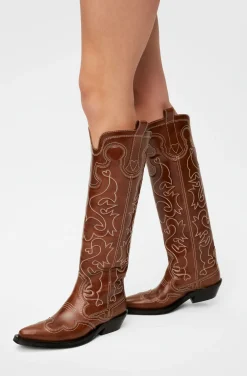 New GANNI Bestickte Westernstiefel Tiger's Eye