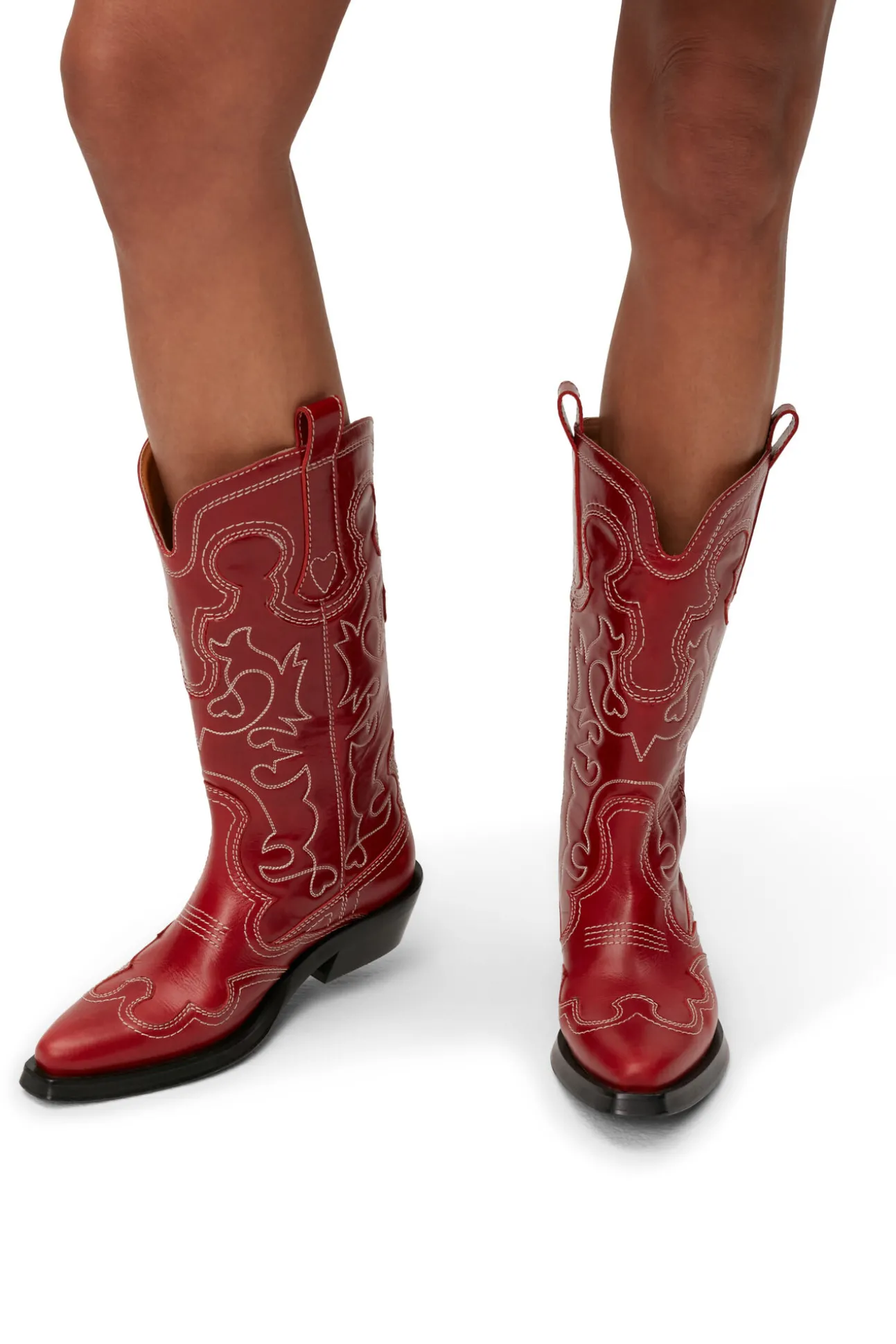 Cheap GANNI Bestickte Westernstiefel Barbados Cherry