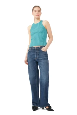 Fashion GANNI Blau Meliertes Top Ohne Armel Lagoon
