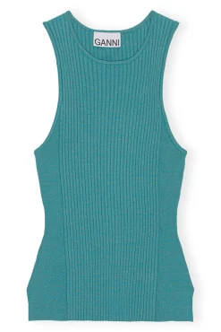 Fashion GANNI Blau Meliertes Top Ohne Armel Lagoon