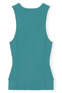Fashion GANNI Blau Meliertes Top Ohne Armel Lagoon