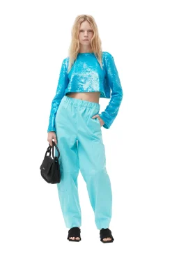 New GANNI Blaue Paillettenbluse Blue Curacao