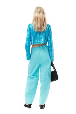 New GANNI Blaue Paillettenbluse Blue Curacao