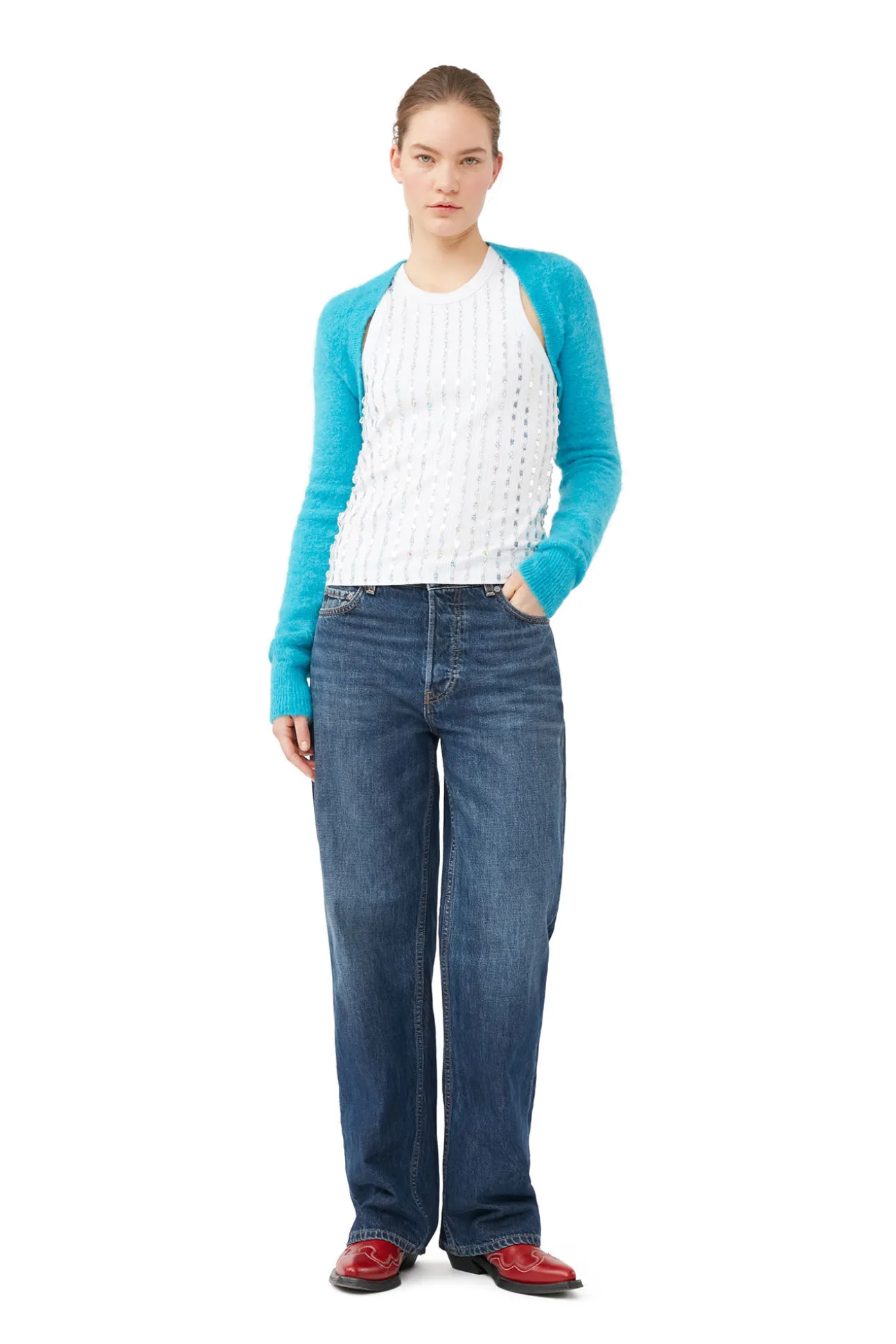 Outlet GANNI Blauer Bolero Aus Brushed Alpaca Blue Curacao