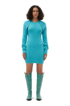 Outlet GANNI Blauer Bolero Aus Brushed Alpaca Blue Curacao