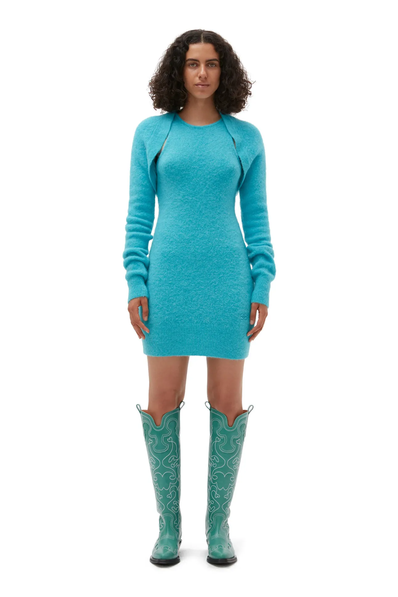 Outlet GANNI Blauer Bolero Aus Brushed Alpaca Blue Curacao