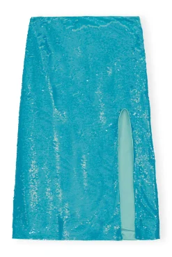 Fashion GANNI Blauer Paillettenrock Blue Curacao
