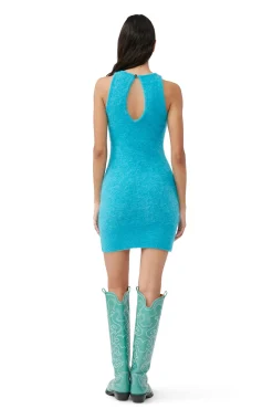 Cheap GANNI Blaues Minikleid Aus Brushed Alpaca Blue Curacao