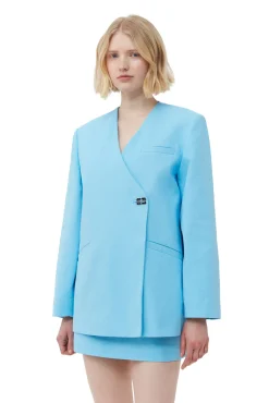Flash Sale GANNI Blazer Aus Cotton-Anzugstoff Im Boxy-Stil Ethereal Blue