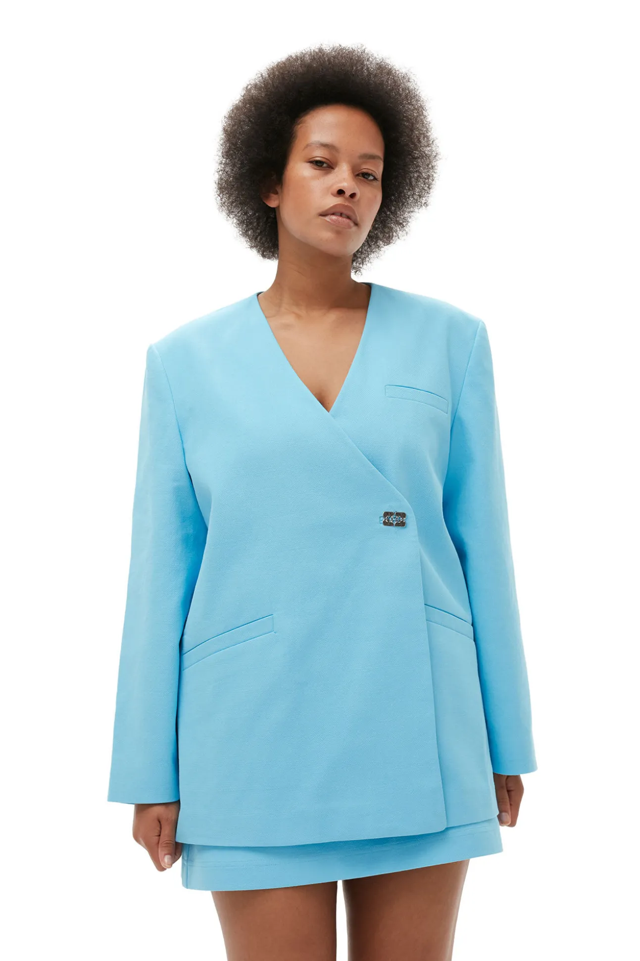 Flash Sale GANNI Blazer Aus Cotton-Anzugstoff Im Boxy-Stil Ethereal Blue