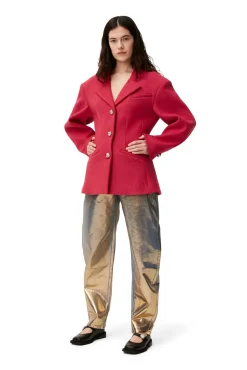 Discount GANNI Blazer Aus Wool Fiery Red