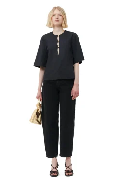 Best GANNI Bluse Aus Cotton Poplin Black