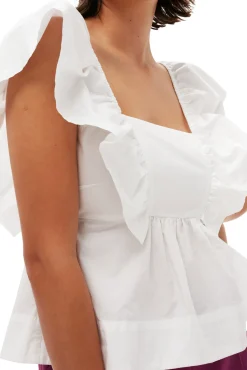 Clearance GANNI Bluse Aus Cotton Poplin Mit Ruschen Bright White