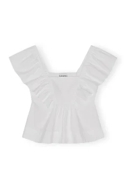 Clearance GANNI Bluse Aus Cotton Poplin Mit Ruschen Bright White