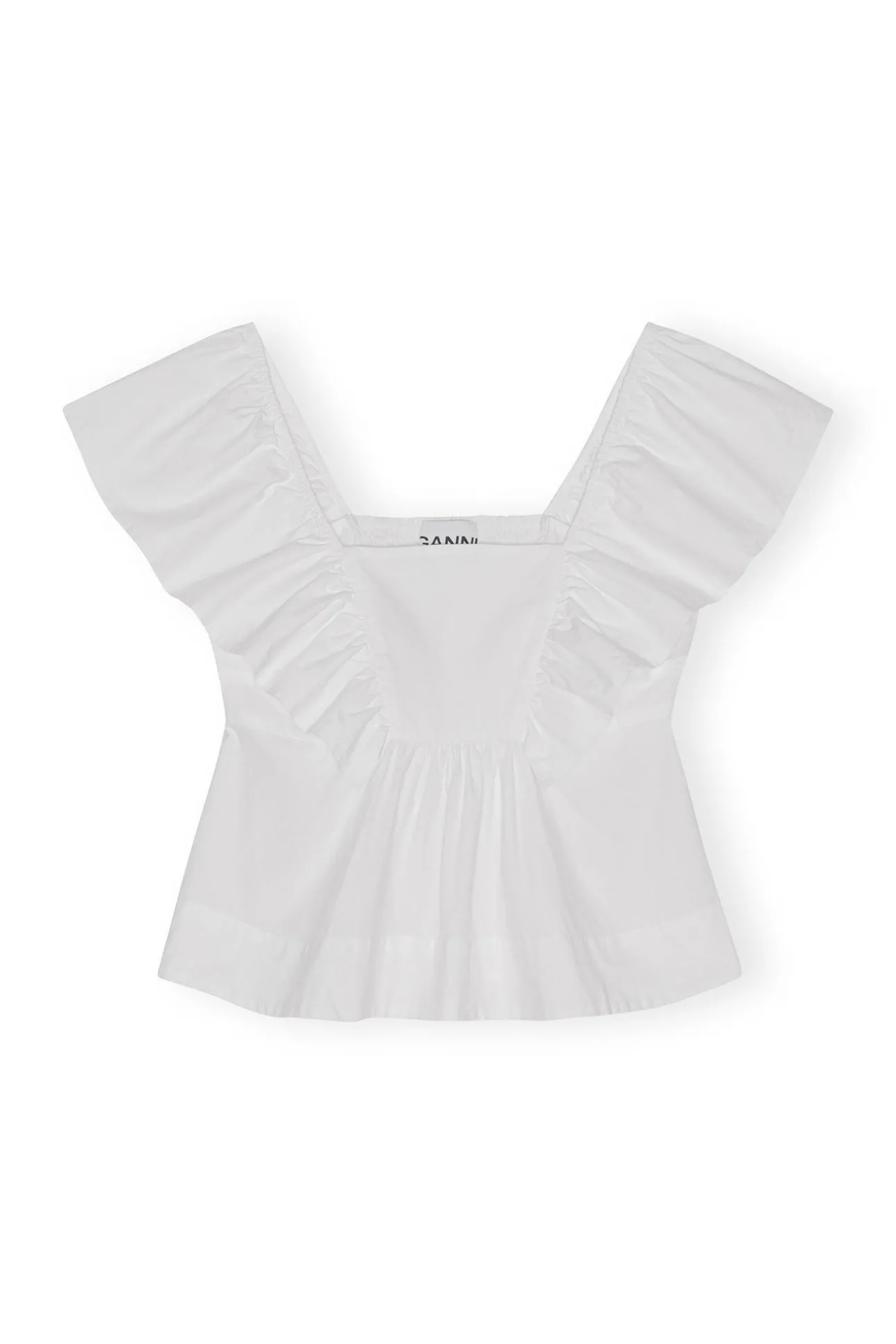 Clearance GANNI Bluse Aus Cotton Poplin Mit Ruschen Bright White
