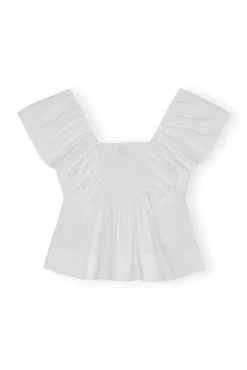 Clearance GANNI Bluse Aus Cotton Poplin Mit Ruschen Bright White