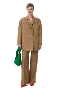 Online GANNI Braune Hose Mit Mittelhoher Taille Aus Slub Linen Petrified Oak