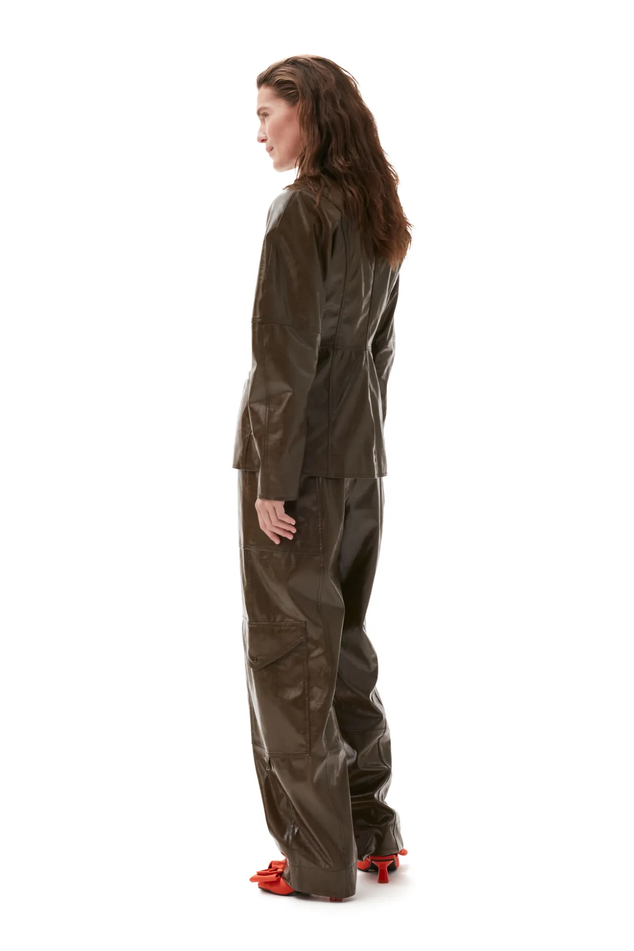 Fashion GANNI Brauner Lack-Blazer Teak