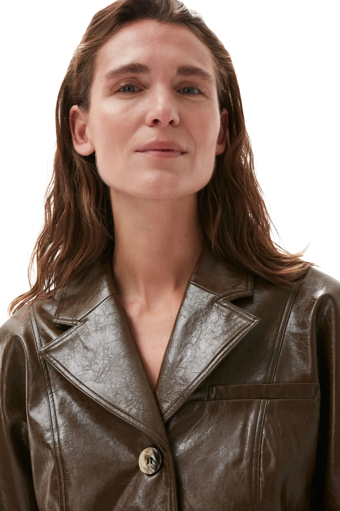 Fashion GANNI Brauner Lack-Blazer Teak